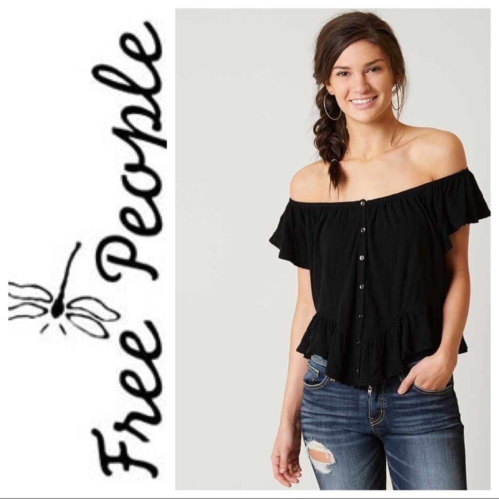 Free People Black Julep Top Asymmetrical hemline Size XS NWT